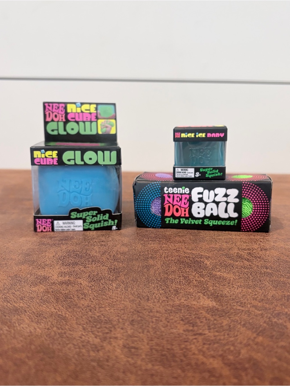 NIB NeeDoh Glow Cube Fuzz Ball Nice Ice Baby Squishy Toy Bundle 3pc